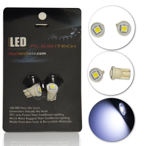 Flashtech Extremely Bright LED Bulbs for Car Interior Dome Map Door Courtesy License Plate Lights T10 - White, Pair