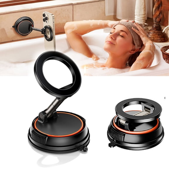 Hands-Free Magnetic Shower Wall Phone Holder, 360° Adjustable Phone Mount Stick On Makeup Mirror Bathroom Stand For iPhone 16 15 14 13 12 Vlogging