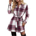 thumbnail image 3 of Tqcoqu Women's Plaid Faux Flannel Shirt Dress,Lapel Long Sleeve Belted Waist Button Down Mini Dress,Fall Winter Trendy Clothes, 3 of 4
