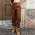 thumbnail image 6 of Jeans for Women Casual Lightweight Elastic Waist Stretchy Pants Summer Trouses with Pockets Brown M, 6 of 7