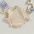 thumbnail image 3 of Okbabeha Baby Girl Boy Sweatshirt Romper Crew Neck Solid Color Outfit Long Sleeve Onesie with Pocket Fall Winter Clothes, 3 of 5