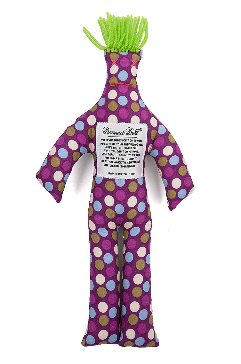 Dammit Doll Classic Dammit Doll Belle Bold Multi Color Dots On Purple Lime Green Hair