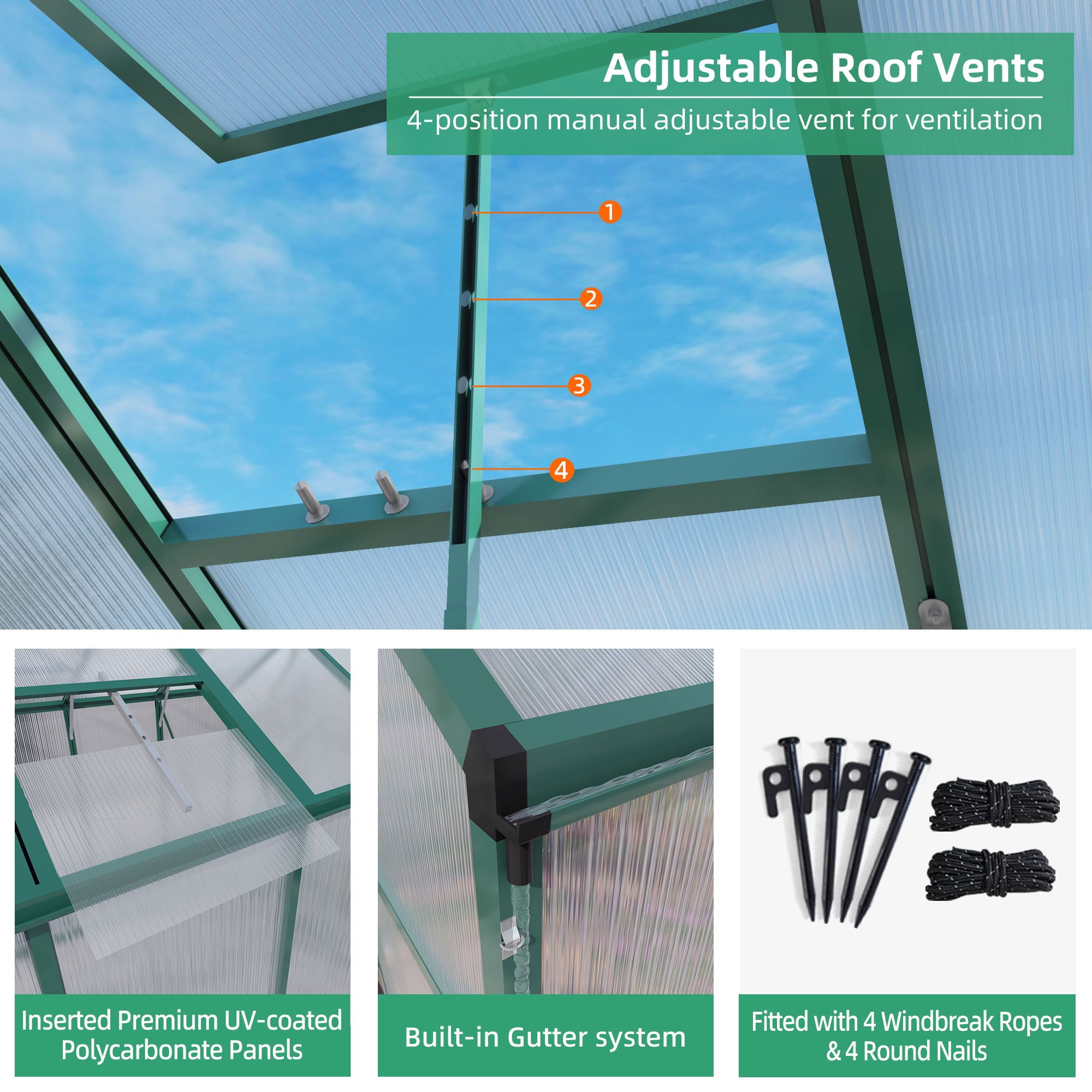 MAYEERTY 6x8 FT Walk-in Greenhouse with Raised Base, Aluminum Frame & Polycarbonate Panels, All-Season Outdoor Greenhouse