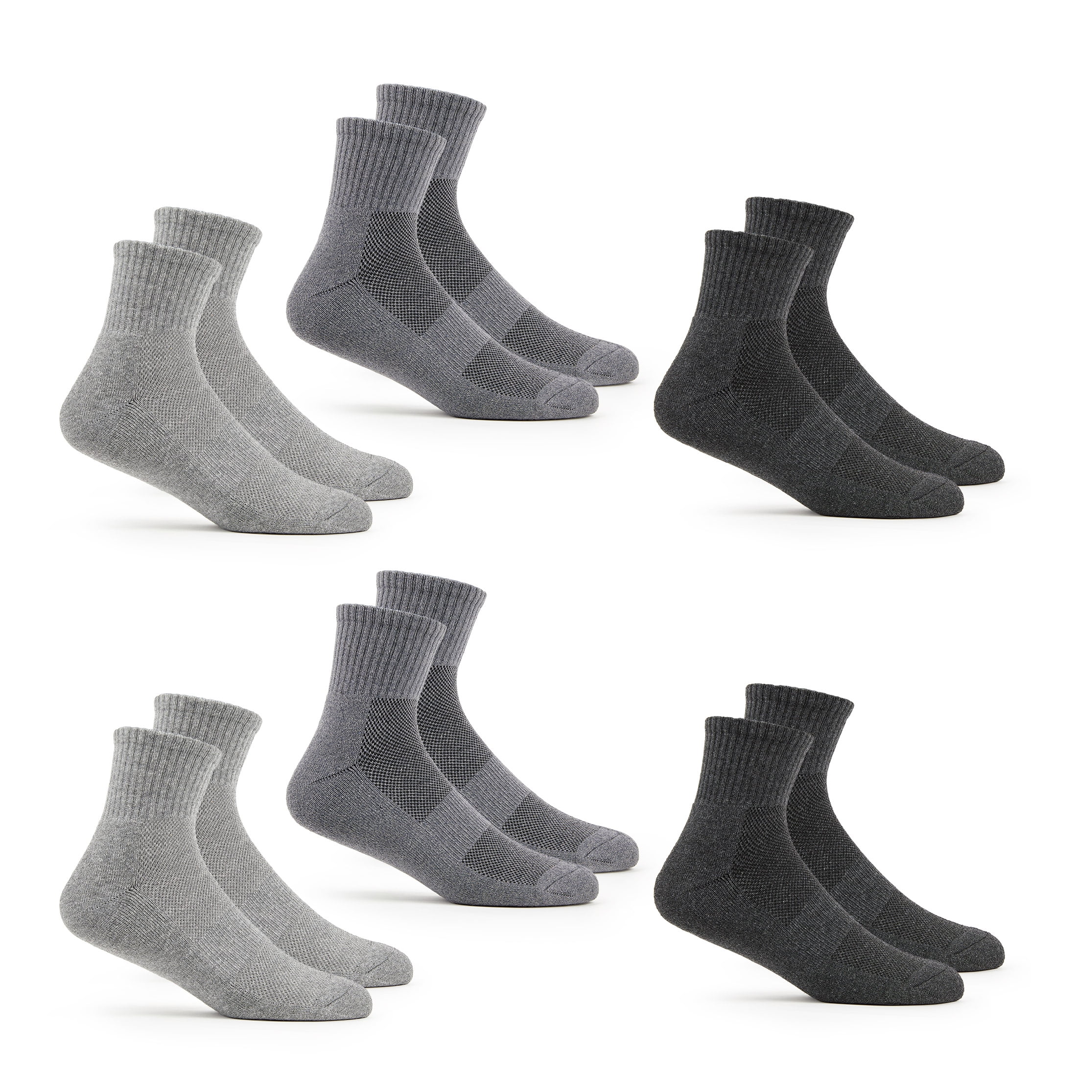 Fruit of the Loom Men's All Day Comfort Ankle Socks, Sizes 6-12, Gray (6-Pack)