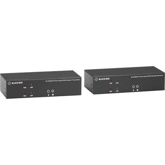 Black Box KVX Series KVXLCHDPF-200 KVM Extender over Fiber - 4K, Dual-Head, HDMI/DisplayPort, USB 2.0, Serial, Audio, Local Video