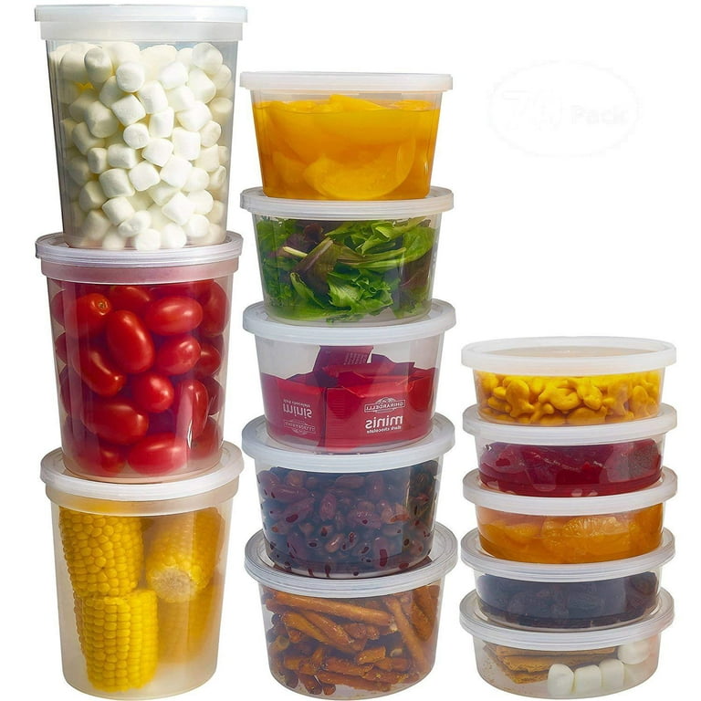 [60 Pack,3 Sizes] Food Storage Containers with Lids, 50 Combo Pack 8oz,  16oz, 32oz Airtight Deli Food Containers w 10 Spoons, BPA-Free Leakproof