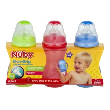Nuby Non-Drip Standard Neck Bottles, 3.0 PACK