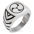 thumbnail image 1 of Stainless Steel Ujiie Samurai Crest Chevron Pattern Biker Style Polished Ring, 1 of 1