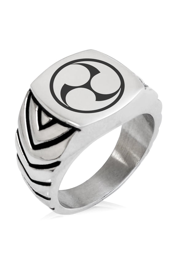 Stainless Steel Ujiie Samurai Crest Chevron Pattern Biker Style Polished Ring