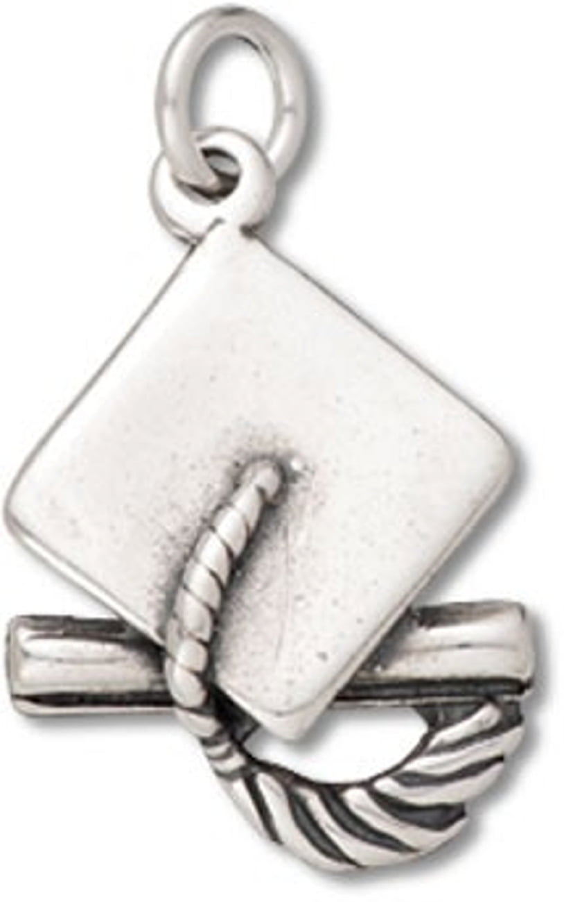 Graduation Cap Hat With Tassel 3D .925 Solid Sterling Silver Charm Mortarboard Graduation Cap Hat With Tassel 3D .925 Solid Sterling Silver Charm Mortarboard