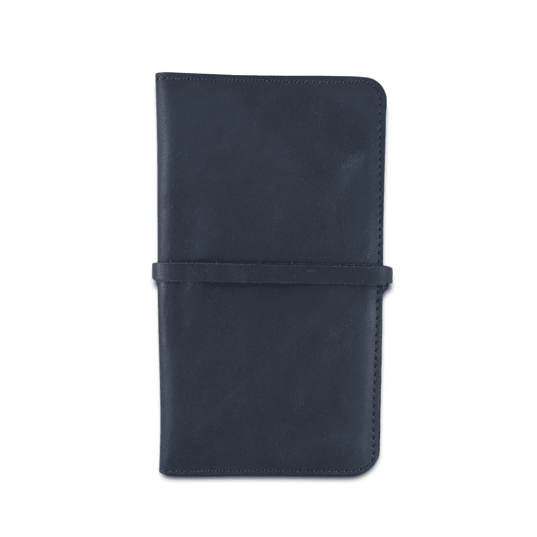 Blue Leather Unisex Passport Wallet with a Separate Slot for Boarding