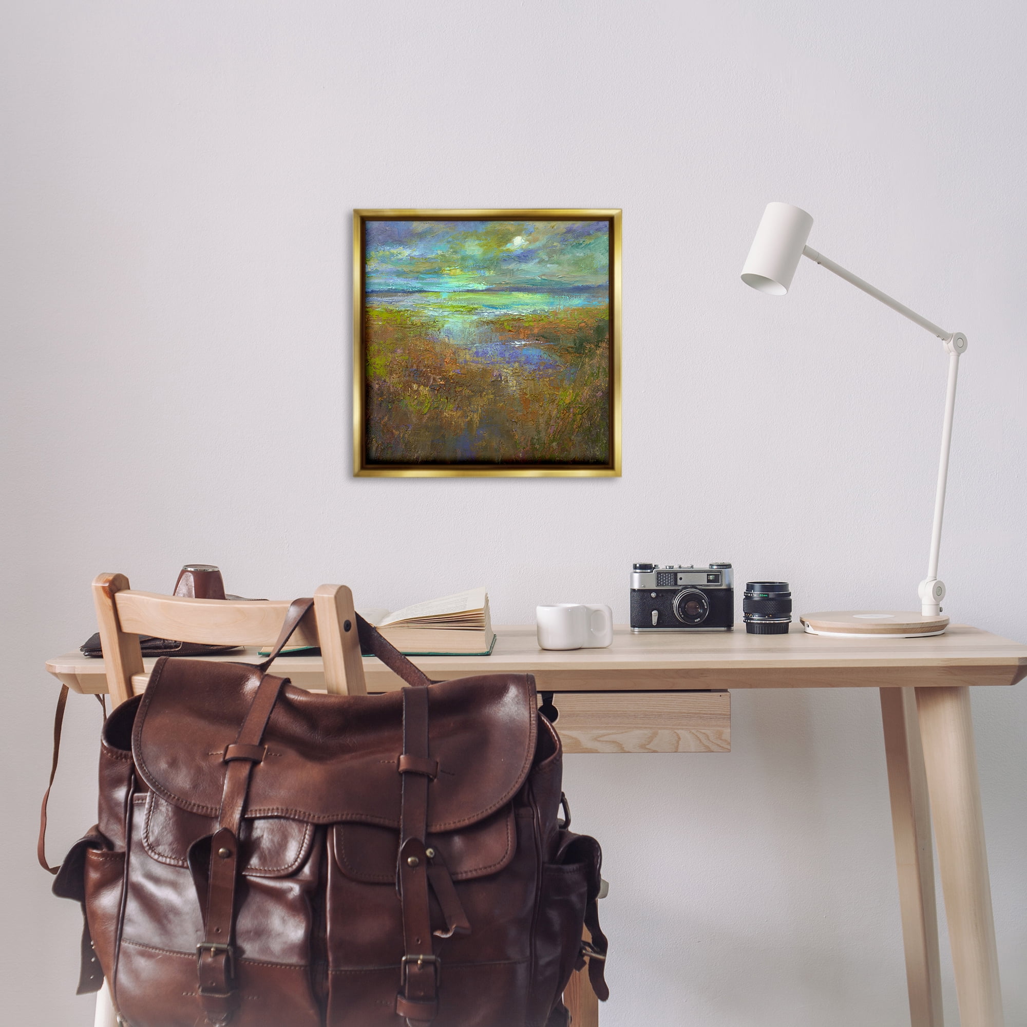 Stupell Industries Abstract Stream View Landscape & Nature Painting Gold Floater Framed Canvas Art Print Wall Art, 25 x 25