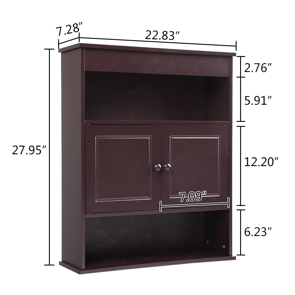 Lowestbest Two-door Bathroom Cabinet with Upper and Lower Layers, Brown