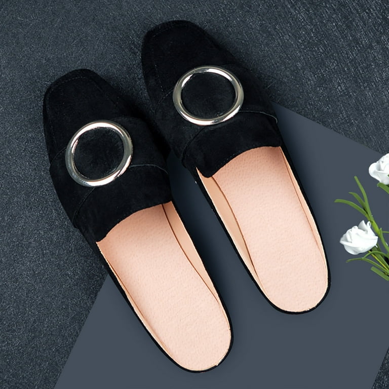 Women’s Suede Mules – Wide Fit Closed Toe, Low Wedge, Slip-On Backless Loafers, Comfort Casual