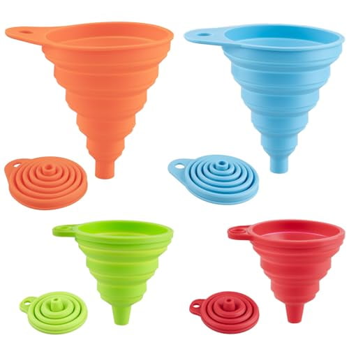 4 Pack Kitchen Funnel,Large and Small,Foldable Silicone Kitchen Gadgets,Food Grade for Kitchen Use Filling Bottles Liquid Oils