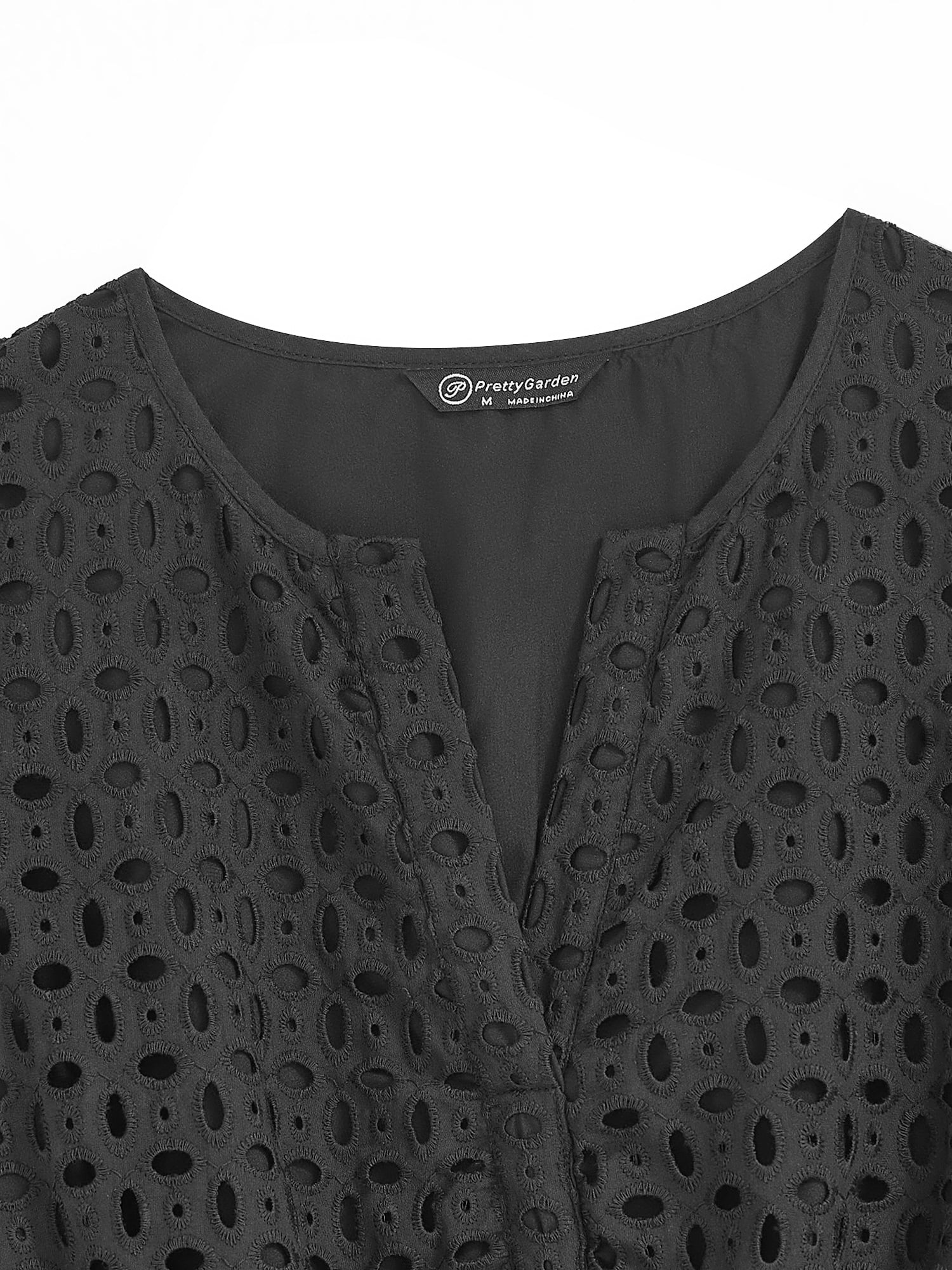 PRETTYGARDEN Women's Long Sleeve Eyelet Mini Dress, Sizes S-XXL