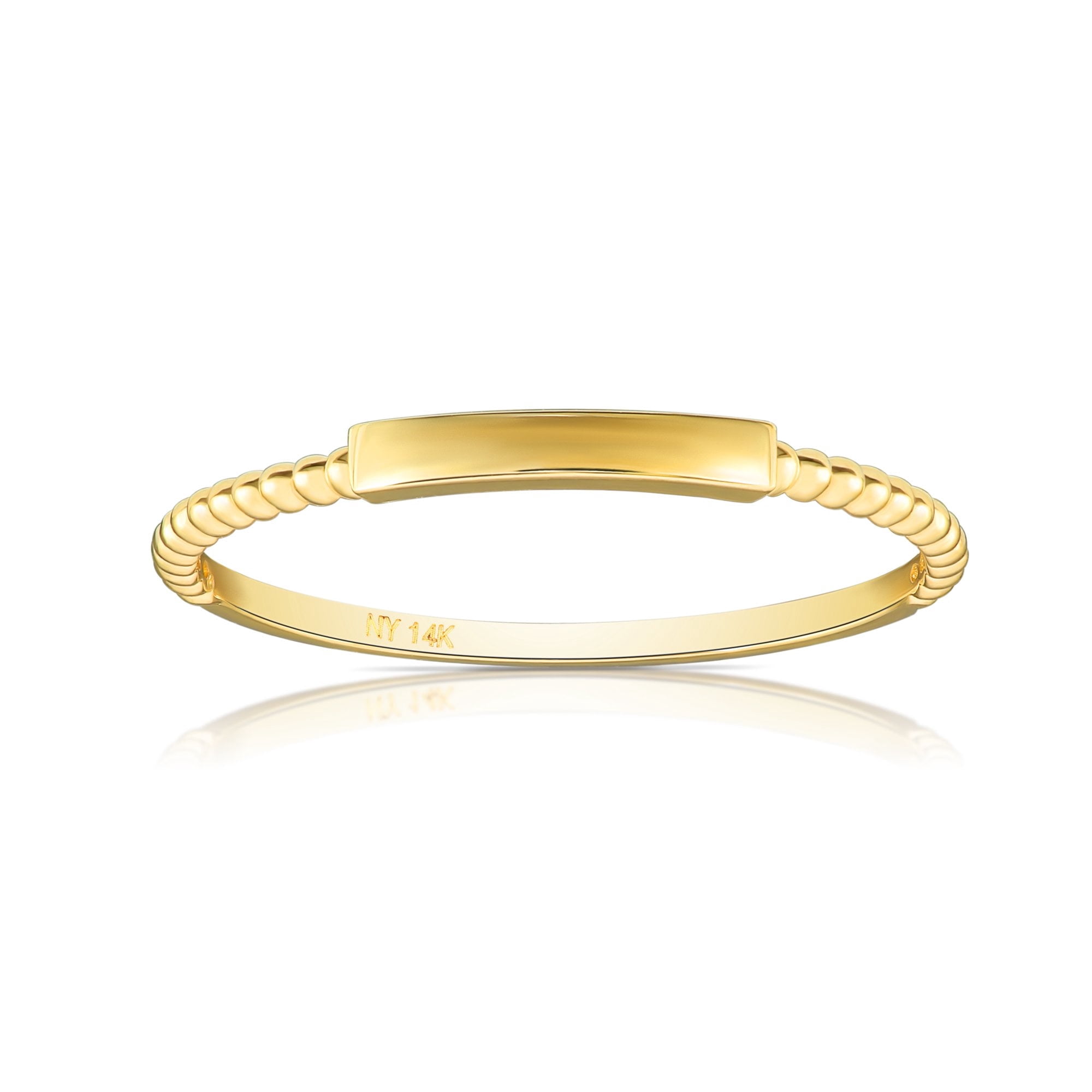 Tilo Jewelry 14K Yellow Gold Dainty Bar Style Beaded Band Ring | Size 5 | Minimalist Everyday Ring | Women & Unisex