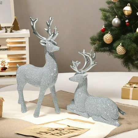 FAMTKT Christmas Forgetive Resin Deer Ornaments 2pcs Luxurious Living room TV Cabinet Wine Cabinet Home Decorations High end Art Ornaments