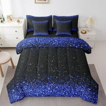 Erosebridal Blue Glitter Bedding Sets King Size,Sequin Print Bed in a Bag King size,Ultra Soft Reversible Bedding King Size,Sparkling Decoration,7 Pieces