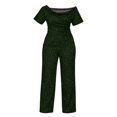 thumbnail image 4 of Cagogo Women Plus Size Off Shoulder 2 Piece Set Casual Wide Leg Pants Summer Outfit Loose Short Sleeve Tops Tracksuit Lounge Sets Travel Cruise Clothes Solid Basic Matching, Green S, 4 of 9