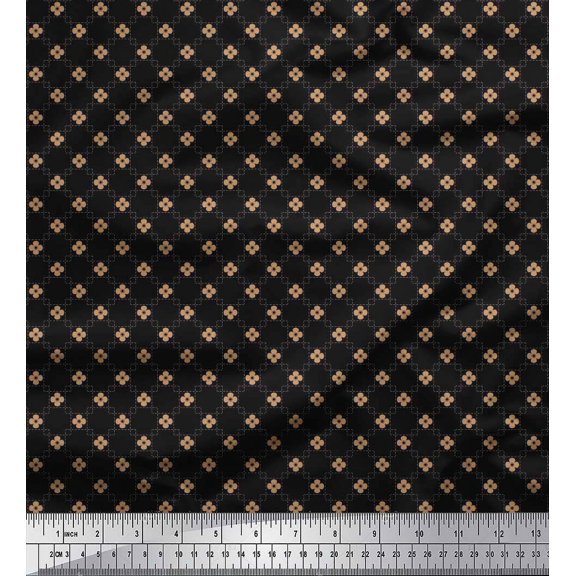 Soimoi Cotton Duck Fabric Square & Floral Shirting Printed Fabric 1 Yard 42 Inch Wide