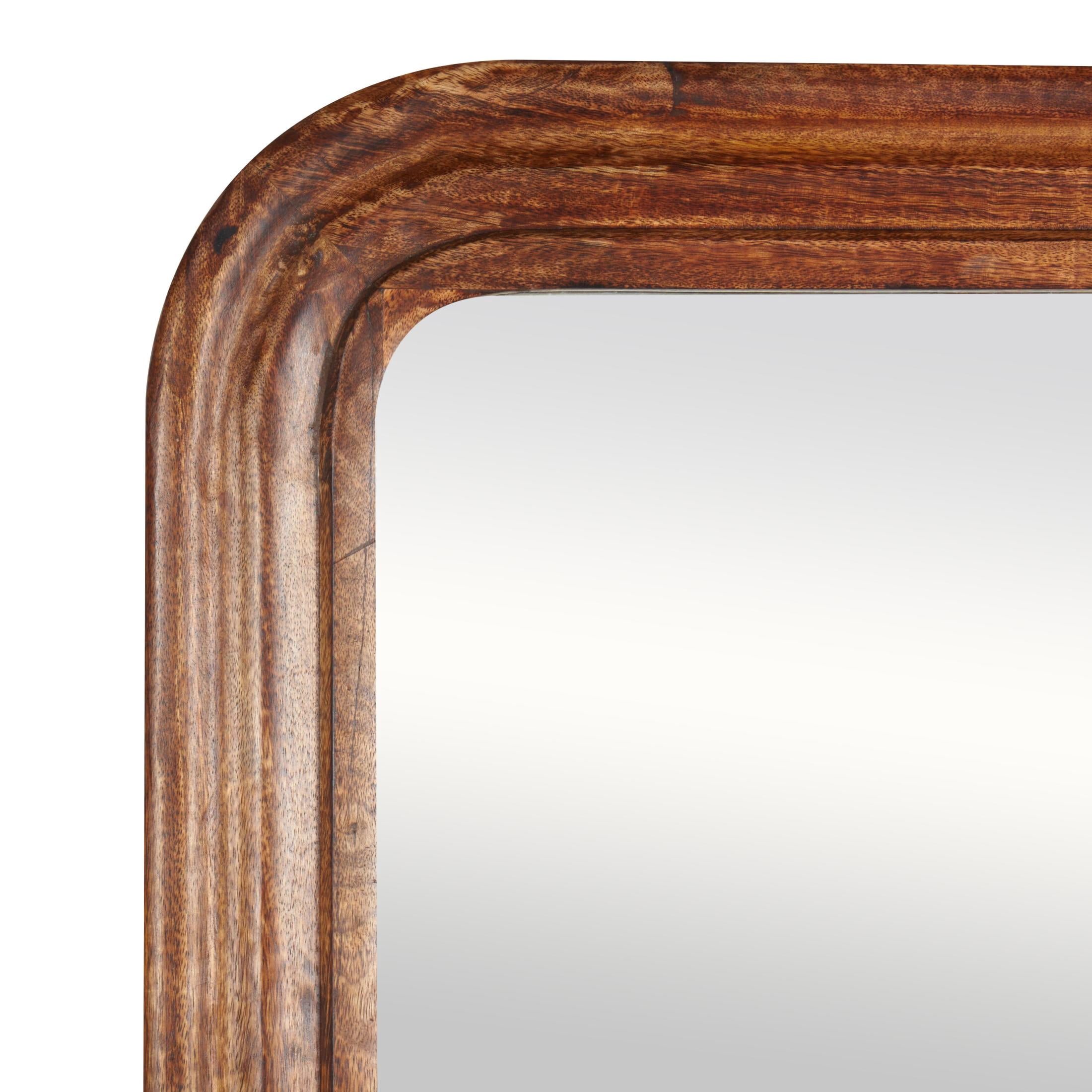 DecMode 36" x 72" Brown Mango Wood Distressed Floor Mirror with Carved Grooves