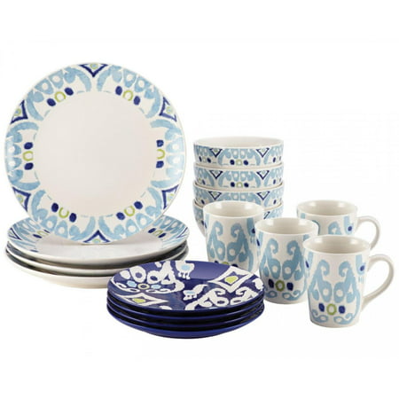 * Clearance * Rachael Ray Dinnerware Ikat 16-Piece Stoneware Dinnerware Set, Blue Print ...