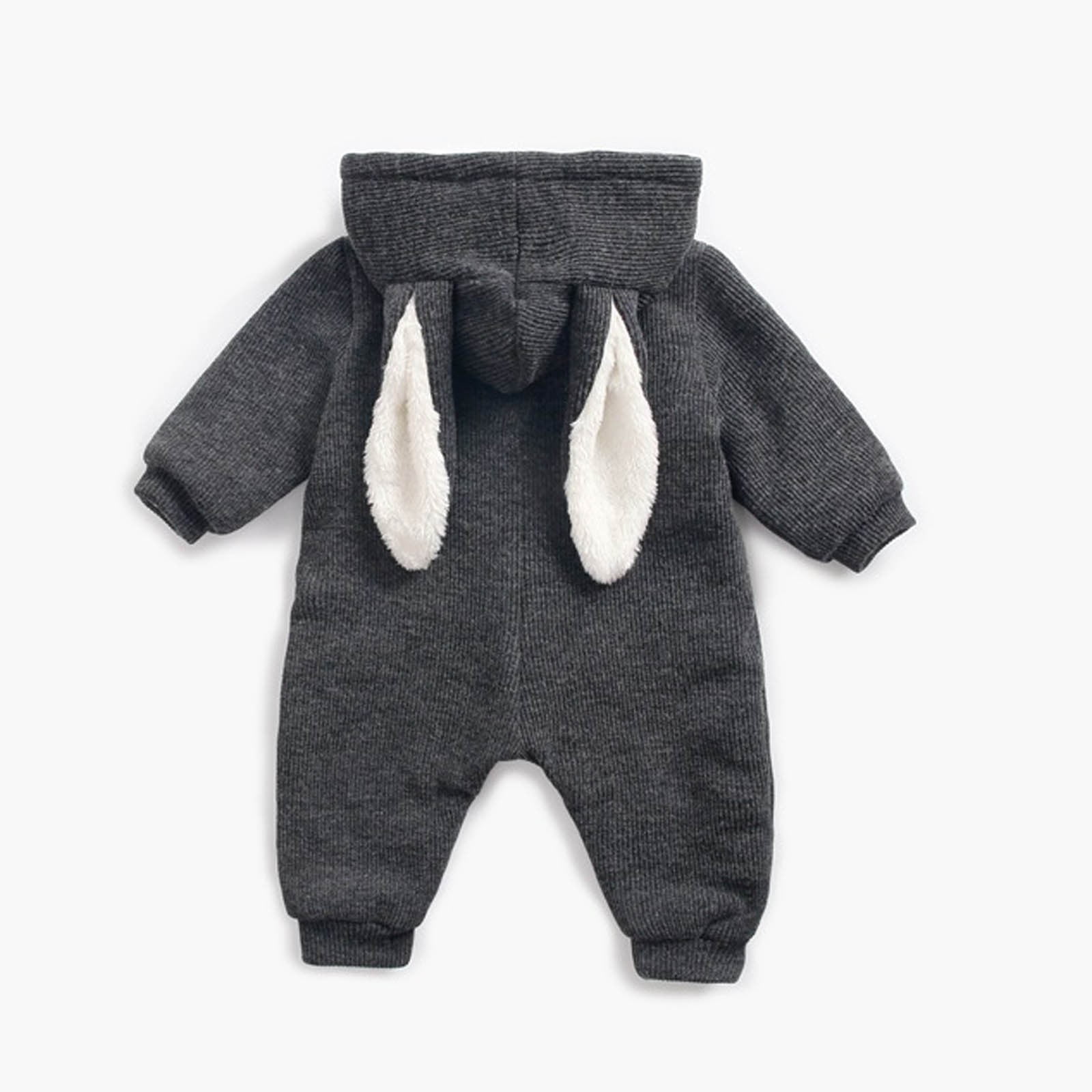 Riecok Winter Baby Clothes Fleece Thick Onesie Cute Rabbit Ears Hooded Winter Infant Clothes Gray 0 Months