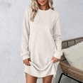 thumbnail image 4 of Vynhevius Womens Solid Textured Dress Crew Neck Long Sleeve Casual Loose Mini, 4 of 8