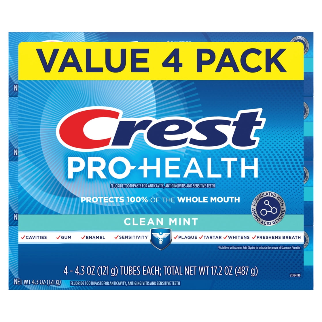 (6 pack) Crest Pro-Health Clean Mint Toothpaste, 4.3 oz, 4 Pack
