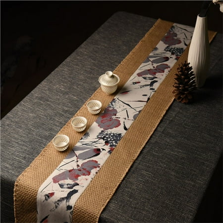 

Table Runner Vintage Fabric Jute Tablecloth Woven Anti Slip Burlap Table Runner-K-30x200cm(12x79inch)