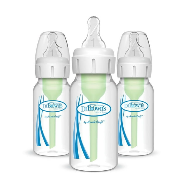 Dr. Brown's Natural Flow Anti-Colic Options+ Baby Bottles Level 1 Slow Flow Nipples, 0m+, 3x4oz Bottles