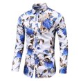 thumbnail image 1 of Camisa floral de vestir con botones y manga larga estampada de corte entallado para hombre (pecho grande: 45,7 pulgadas blanco azul), 1 of 1