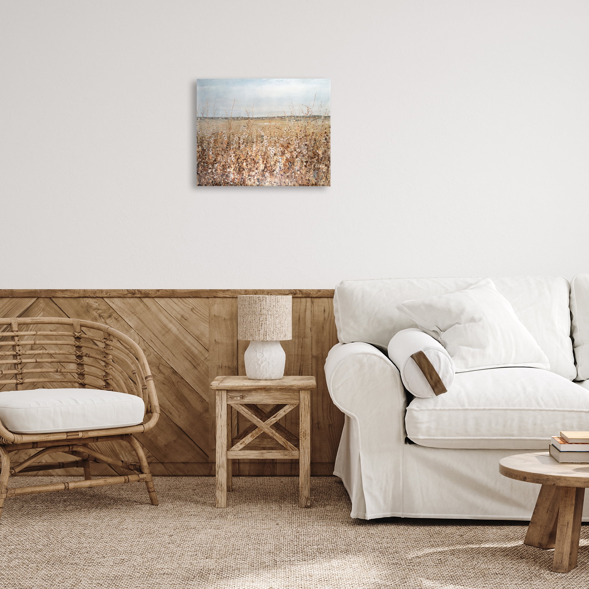 Stupell Industries Solemn Neutral Meadow Landscape & Nature Painting Wrapped Canvas Art Print Wall Art, 20 x 16