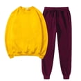 thumbnail image 2 of 2PCS Outfits Men's And Women's Sports Tracksuits Long Sleeve Crewneck Solid Color Pullover Hoodless Sweatshirt And Sweatpants Fall Winter Suit&nbsp; Yellow XL, 2 of 5