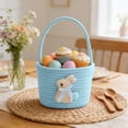 thumbnail image 3 of Blue Cotton Linen Easter Rope Storage Basket Handwoven Decorative Bin For Home Organizer Holding Eggs Toys Holiday Decor, 3 of 7