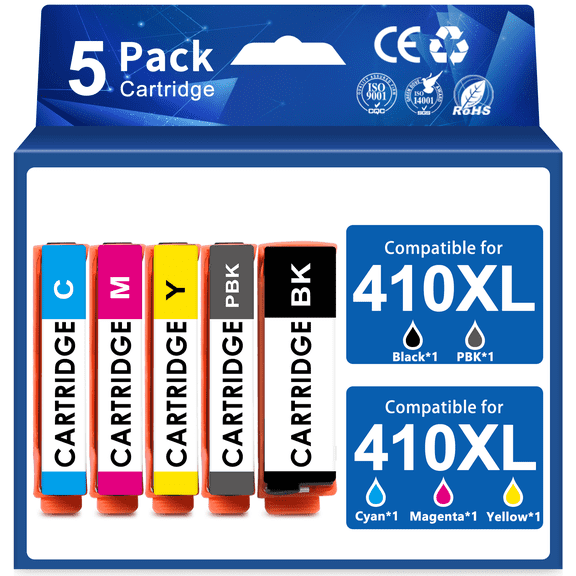 KIXUNY Ink Cartridges Compatible with Epson 410 Ink Cartridges (Black/Photo Black/Cyan/Magenta/Yellow, 5 Pack)