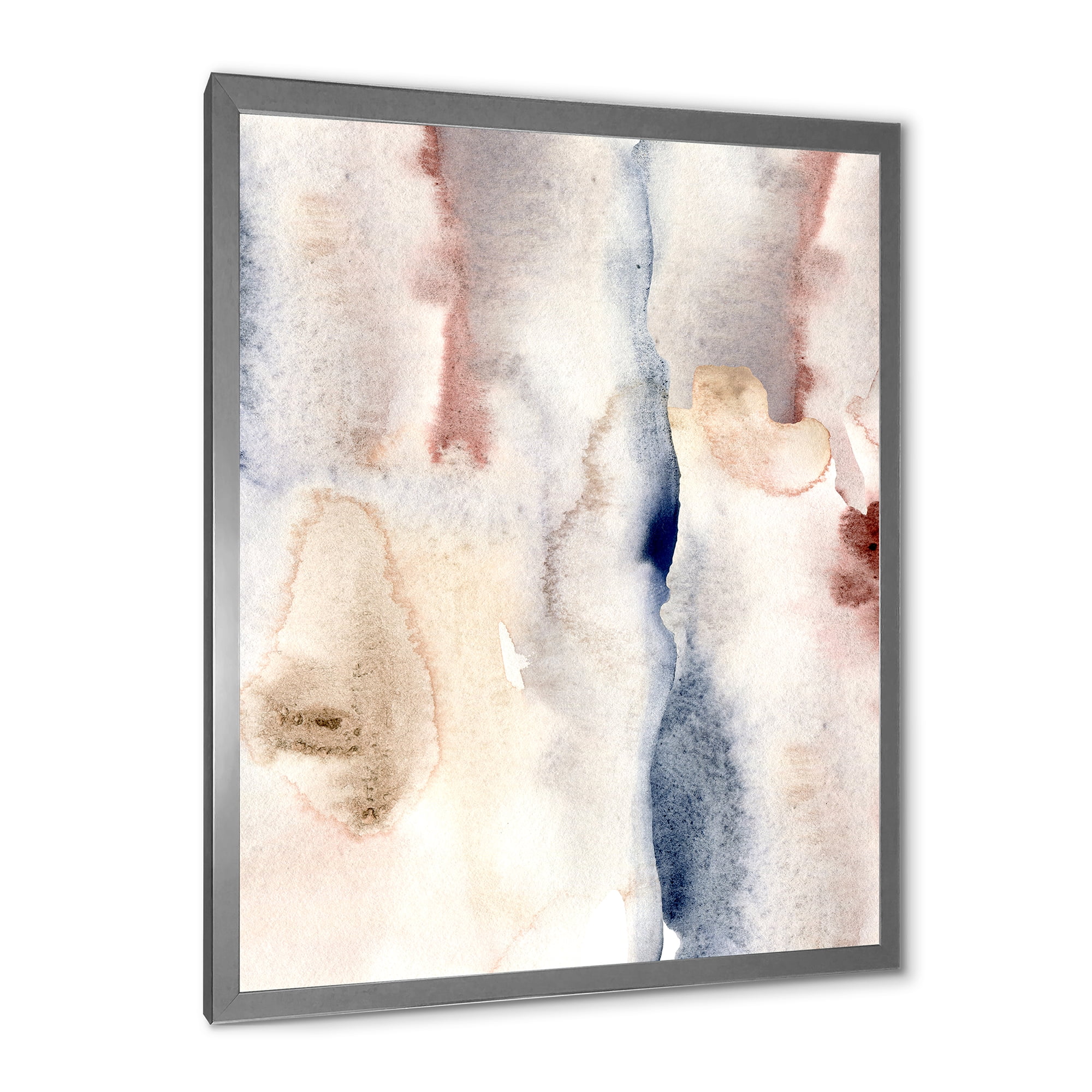 Designart 'Pastel Abstract With Pink Dark Blue and Gray Spots' Modern Framed Art Print