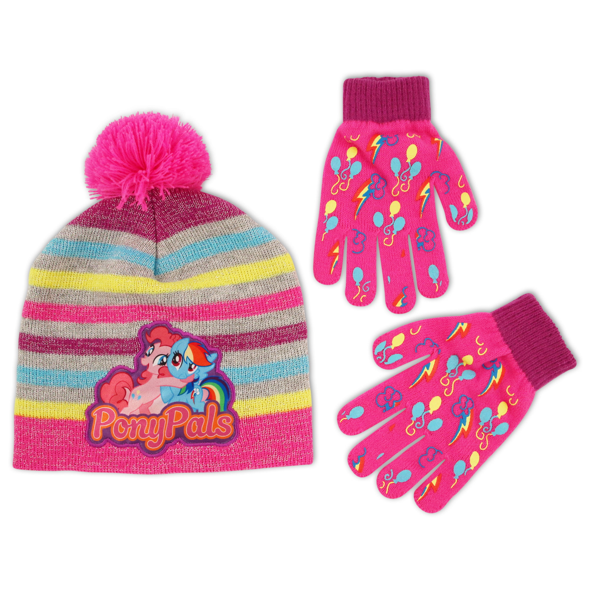MY LITTLE PONY Peruvian Knit Winter Hat & Gloves Set w/ Pom-Pom & Braids NWT $22 