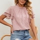 thumbnail image 3 of Blusa de jacquard de manga corta de doble capa de color puro suelta con cuello redondo para mujer para uso diario Rosa S, 3 of 7