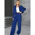 thumbnail image 4 of Women'S 2 Piece Casual Outfits Cropped Blazer Jackets High Waisted Wide Leg Work Pants Suit Set Blue S, 4 of 9
