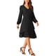thumbnail image 4 of Vestido midi negro de mujer con cuello en V, de manga larga, con capas y cintura alta, con bolsillos S, 4 of 5