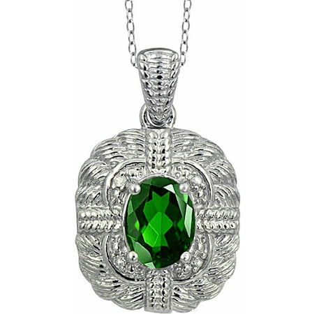 1.20 Carat T.G.W. Chrome Diopside Gemstone and White Diamond Accent Pendant