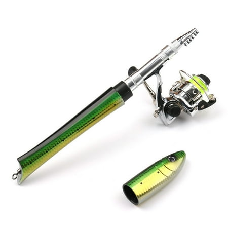 SPRING PARK 1.6m Fish Shape Fishing Rod Reel Combo Set Mini Pocket Collapsible Fishing Pole Kit Telescopic Fishing Rod and Spinning Reel Combo Kit