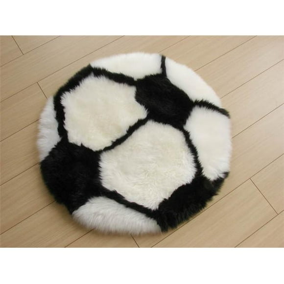 G.L. Bowron 7053-378-000 Fun Rugs Soccer Hand Crafted Black-White Round 2.5x2.5 Sheepskin