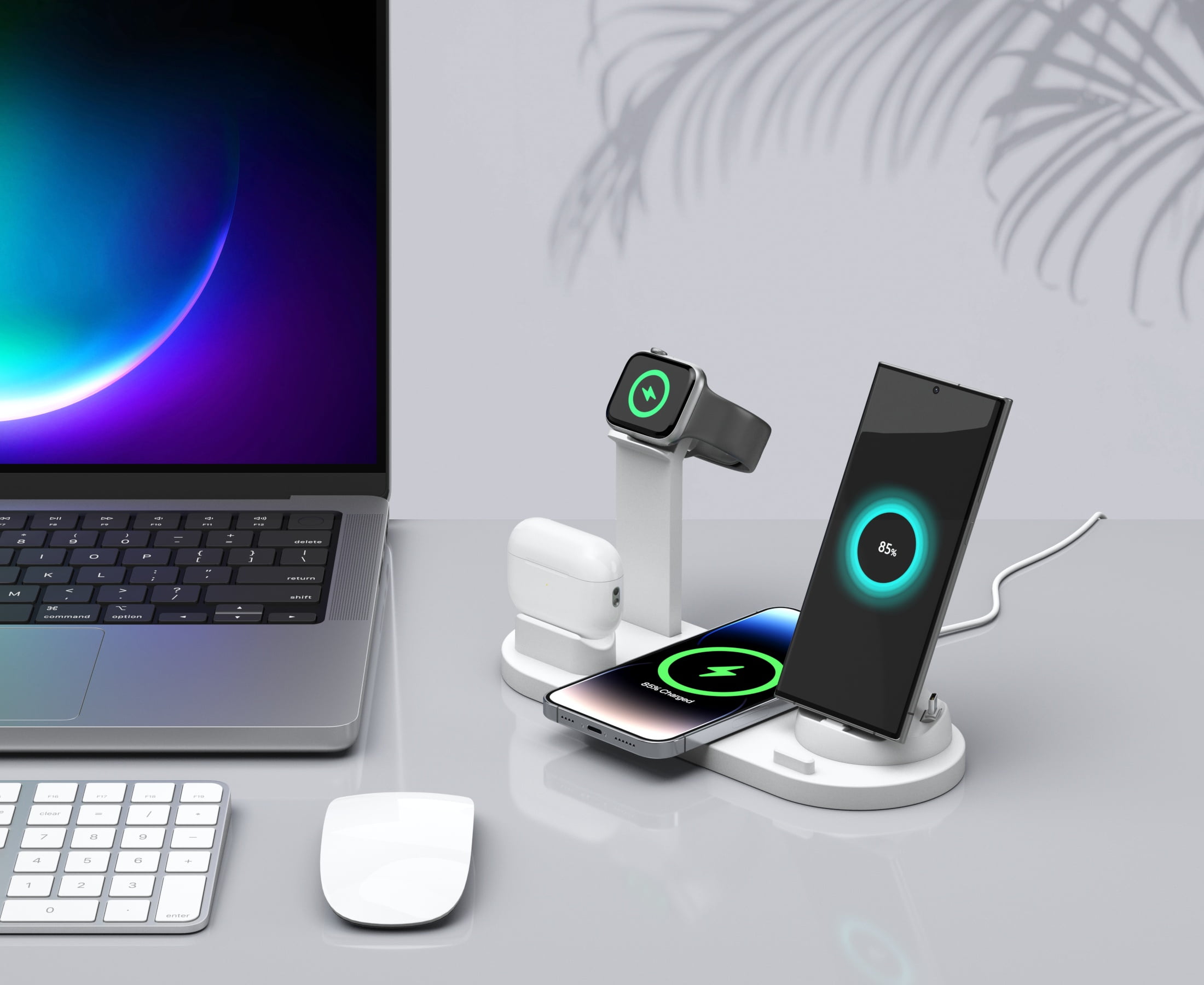 Egoelife Wireless Charger Mobile Phone Charging Station For Multiple Devices , Multi-in-one Charger, Fast Charging, White