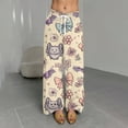 thumbnail image 5 of WTOBBY Women's Casual Halloween Print Elastic Waist Drawstring Pockets Wide Leg Straight Trousers, Seasonal Novelty Comfort Pants,Khaki L, 5 of 6