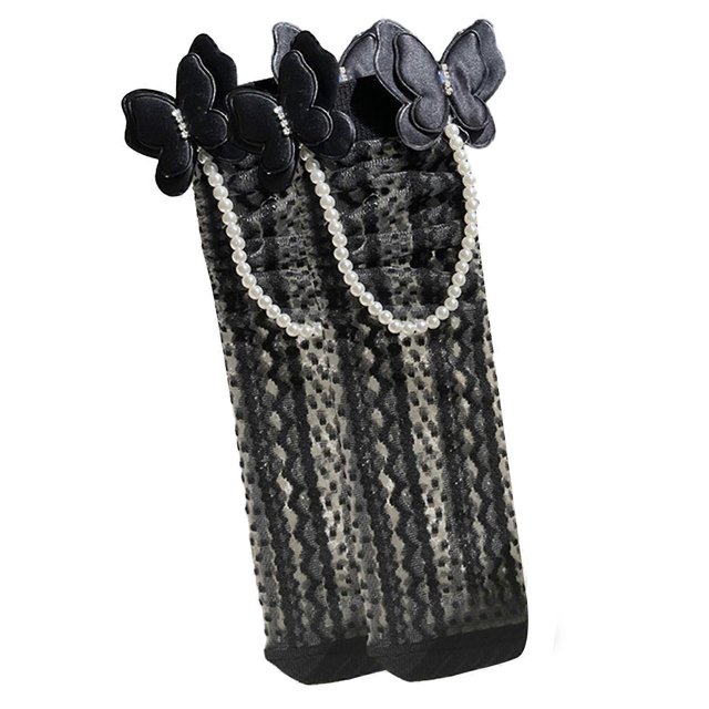 Imitation Crystal Beads Socks Toddlers Calf Length Socks Girls Soft and Breathable Pile Socks for Daily Festive Wear