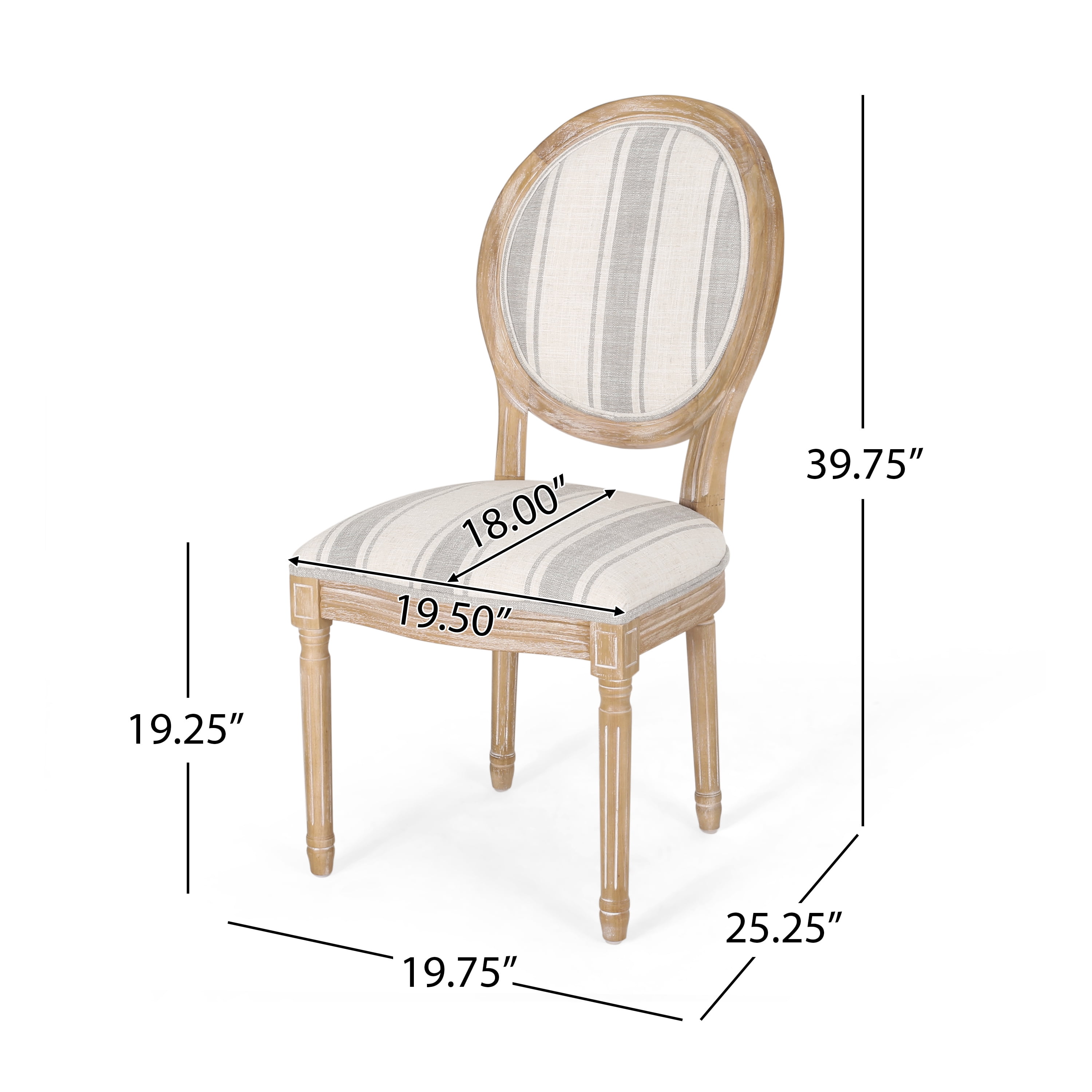 Noble House Karter Indoor French Fabric Dining Chairs, Set of 2, Gray Stripes