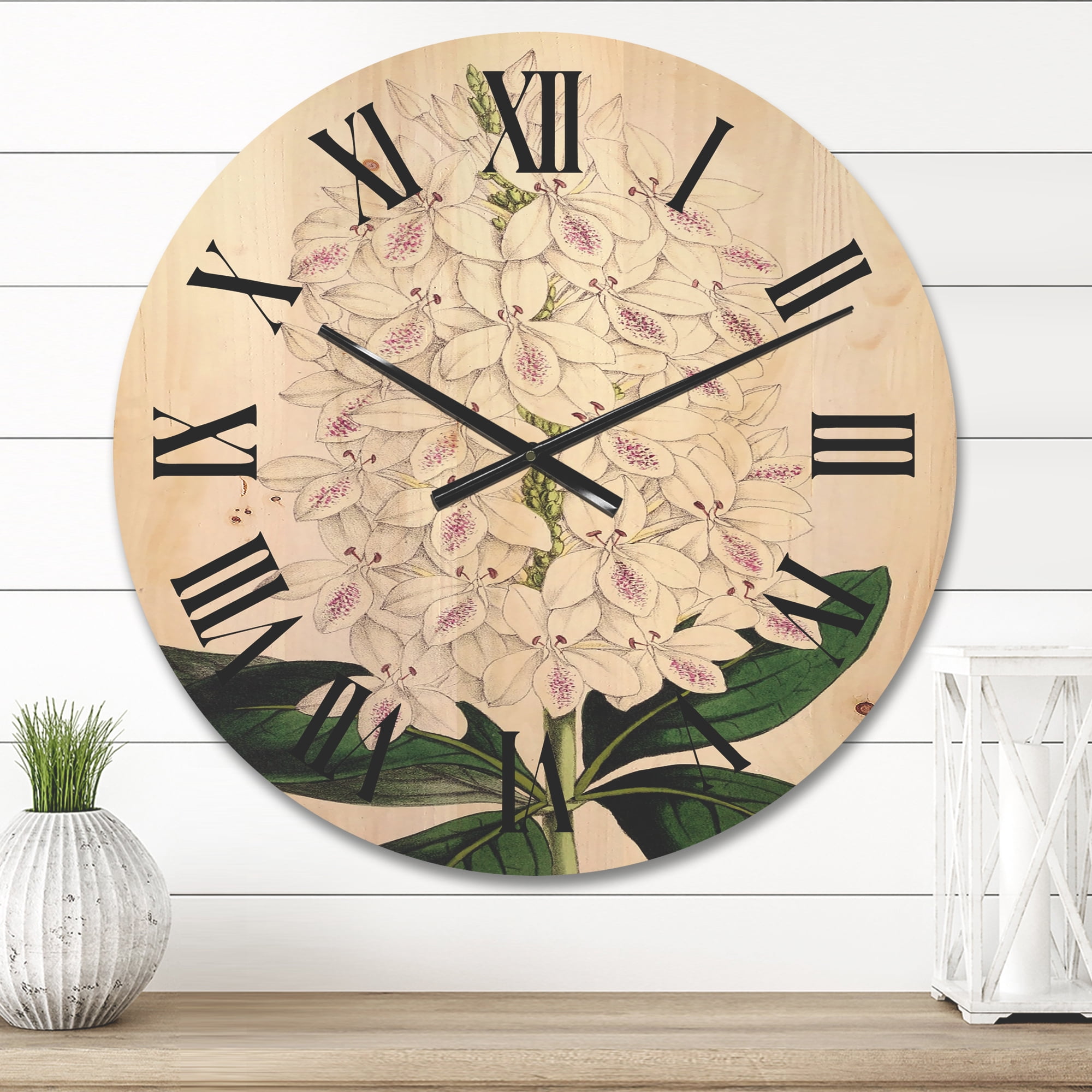 Designart 'Ancient White Orchid III' Traditional Wood Wall Clock